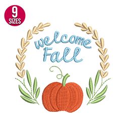 Welcome Fall embroidery design, Machine embroidery pattern, Instant Download