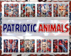 Patriotic Animal 4th July Tumbler Bundle Design, 20 oz Skinny Tumbler Design, 3D Floral Animal Tumbler Design Png, Insta