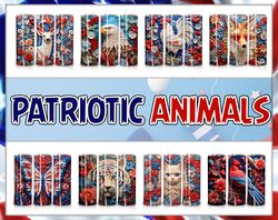 Patriotic Animal 4th July Tumbler Bundle Design, 20 oz Skinny Tumbler Design, 3D Floral Animal Tumbler Design Png, Insta
