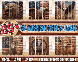 3D Tooled USA Flag Animal 20 oz Skinny Tumbler Design, 20 oz Skinny Tumbler Design Straight & Tapered, Memorial Day Stra