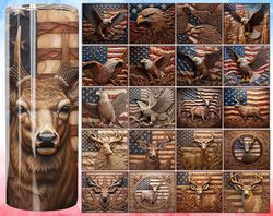 3D Tooled USA Flag Animal 20 oz Skinny Tumbler Design, 20 oz Skinny Tumbler Design Straight & Tapered, Memorial Day Stra