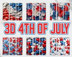 3D American Flag Tumbler Wrap Bundle Design, 4th Of July Skinny Tumbler Design Png, 20OZ Straight And Tarpered, Instant