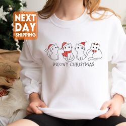 Meowy Catmas Sweatshirt, Meowy Christmas Sweatshirt, Funny Christmas Cat Shirt, Cat C