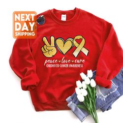 peace cure love childhood cancer sweatshirt, motivational shirt, childhood cancer awa
