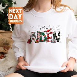 Personalized Christmas Teacher Sweatshirt, Teacher Shirt, Christmas Doodle Letters,Te