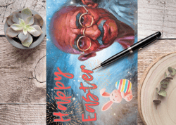 Happy Easter. Digital greeting card with the leader Mahatma Gandhi.