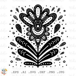 Flower Svg, Flower Linocut, Flower Silhouette, Flower Cricut, Flower Stencil Dxf, Flower Clipart Png