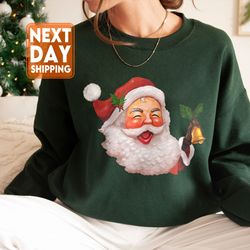 Retro Santa Shirt, Christmas Sweatshirt, Women Christmas Santa Shirts, Cute Vintage S