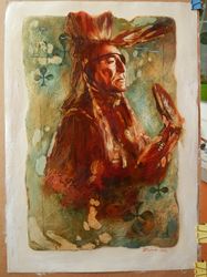 Author's Painting Portrait Indian chief  Handmade Art Wall Decor Hall Decor Cafe Decor