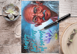 Happy first day of spring! Digital greeting card with the leader Mahatma Gandhi.