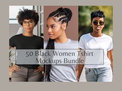 Black Women Mockup Bundle,  African American Women T-shirt Mock ups, Black, White, Yellow, Red, Pink, Blue Shirt Lifesty