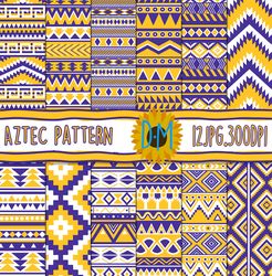 Aztec Digital Paper set Aztec seamless pattern Aztec Illustration - purple gold