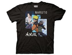Naruto Shippuden SASUKE Naruto and Kakashi Panel with Kanji T-Shirt