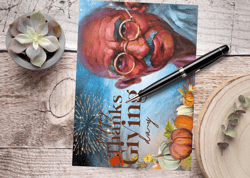 HAPPY Thanksgiving Day! Digital greeting card with the leader Mahatma Gandhi.