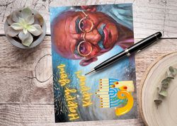 Happy Yom Kippur! Digital greeting card with the leader Mahatma Gandhi.