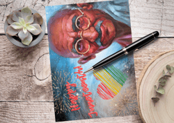Happy Juneteenth! Digital greeting card with the leader Mahatma Gandhi.