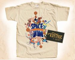 Space Jam V1 T shirt Tee Natural Vintage Cotton Movie Poster Beige All Sizes S M L XL 2X 3X 4X 5X