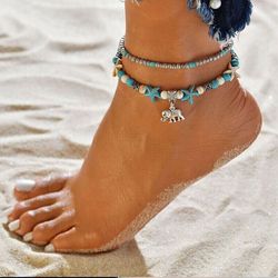blue elephant anklets for women girls beads beach ankle bracelet boho foot jewelry