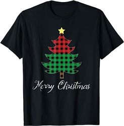Unique Merry Christmas Tree Buffalo Plaid Style Gift T-Shirt