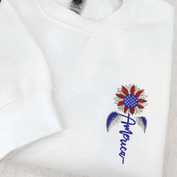 American Flag with Sunflower Embroidered Sweatshirt, 4th of July Sweatshirt, Sunflower Flag Sweatshirt