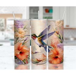 Flowers Hummingbird 20 oz Skinny Tumbler Sublimation Design, Straight And Tapered Tumbler Wrap, Instant Digital Download