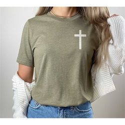 Pocket Cross Shirt for Gift, Unisex Crewneck Religious Shirt, Cross Shirt, Church Gift, Faith Tee, God is Greater than H