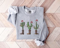 Christmas Sweatshirt,Santa Hat Cactus Christmas,Howdy Christmas Shirt,Funny Christmas
