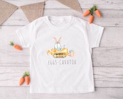 Easter Boys Shirt, Funny Eggscavator Tractor Tee, Cute Easter Bunny Toddler Tee, Kids Ea