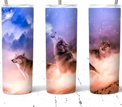 Three Wolves In A Winter Landscape Tumbler, Three Wolves In A Winter Landscape Skinny Tumbler