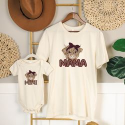 Longhorn Cow Head Mama Mini Matching Shirts,  Cow Mom and Girl Tee,  Happy Mothers Day