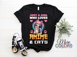 Just A Girl Who Loves Anime And Cats Gift Costume T-Shirt, Best Cat Owner Kittens Kitten Kitty Mom Animals Lover Kawaii