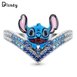 Disney Lilo and Stitch Ring Cartoon Stitch Opening Adjustable Rings Rhinestone Accessories Fashion Jewelry