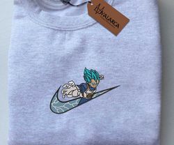 NIKE x Songoku Embroidered Sweatshirt, Custom Embroidered Sweatshirt, Anime Embroidered Sweatshirt