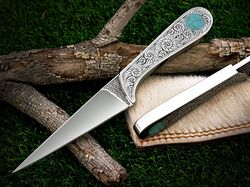 Hunting knife - Engraved all over the Handle - Customized Deep Chisel Hand Engraved skeleton Theme On Blade And Handle