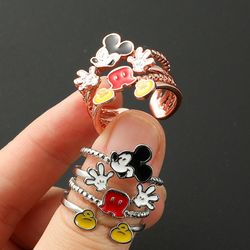 Mickey Mouse Ring Cartoon Cute Multi-Storey Mickey Rings for Girls Jewelry Kawaii Mickey Open Rings