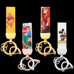 Disney Mickey Lion King Simba Keychains Pooh Mermaid Ariel Leather Keyrings for Bag Key Holder