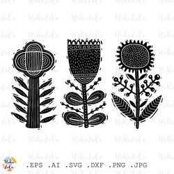 Scandi Flower Svg, Scandi Flower Cricut, Boho Flower Clipart Png, Flower Stencil Dxf, Flower Linocut Svg