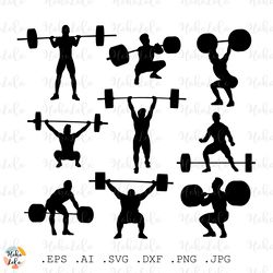Weightlifter Svg, Weightlifter Silhouette, Sportsman Stencil Dxf, Weightlifter Cricut, Weightlifter Template Dxf