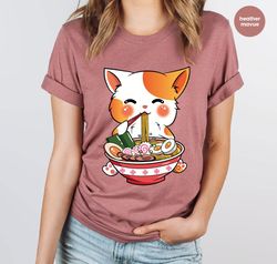 Cat Ramen T-Shirt, Kawaii Anime Shirt, Japanese Shirt, Korean Noodle Shirt, Cute Asian Food Tee, Ramen Kitten Graphic Te