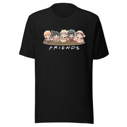 Friends Kawaii Ramen T-Shirt (featuring Ichigo, Goku, Naruto, Midoriya, Luffy), Anime Vintage 90s T-shirt, Anime Graphic