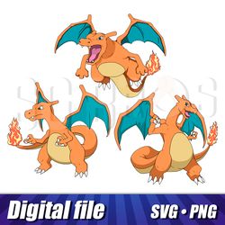 Charizard Pokemon pack, svg and png formats, vector charizard, Charizard cricut, clipart image, hight quality, cut file