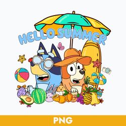 Bluey and Bingo Hello Summer Png, Bluey and Bingo Vaction Png, Bluey Png, Cartoon Png Digital File