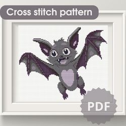 Cross stitch pattern Bat, cross stitch pattern Halloween, simple cross stitch chart PDF, cross stitch chart for beginner