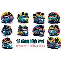 Mini Bus VW ON The Beach Part Two Vector Digital file AI.SVG.EPS.PDF.PNG files Sublimation Digital Vector File