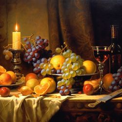 Dance of Shadows: A Candlelit Feast of Fruits and Wine