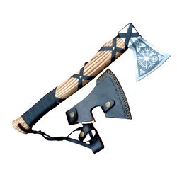 Valhalla Axe is a handcrafted Viking axe that is perfect for camping, hunting, outdoor activities, wood splitting,.