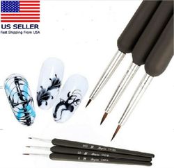 3 pcs nail art tool set - nail art pen, dotting uv gel tool, and liner brush set black