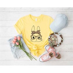 Bunny with leopard bandana and glasses shirt, Rabbit Lover Shirt, Rabbit Lover Gift, Kids Easter Shirt, easter shirt,  b
