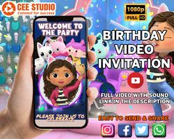 gabby's dollhouse invitation video, gabby dollhouse animated invitation, gabbys dollhouse birthday ,gabby dollhouse