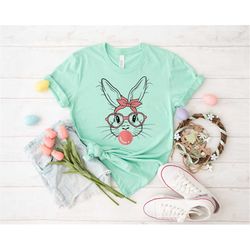 Bunny With Leopard Glasses Shirt, Rabbit Lover Shirt, Rabbit Lover Gift, Kids Easter Shirt, easter shirt, bunny shirt, C